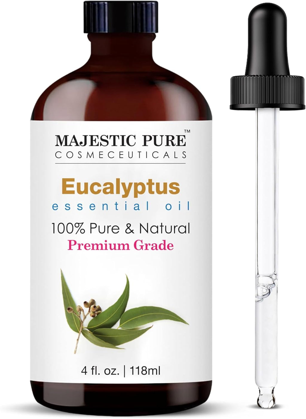 Essential Oil with Glass Dropper - 100% Pure and Natural - Essential Oils for Diffuser, Aromatherapy, Soap and Candle Making, Eucalyptus Essential Oil, Eucalyptus Oil, 4 Fl Oz