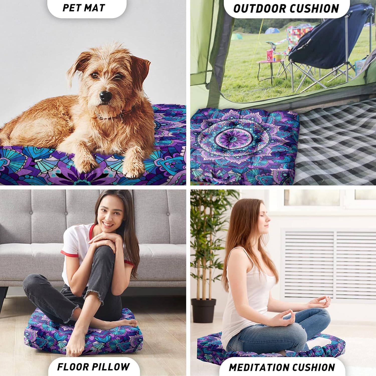 Mandala Meditation Cushion, Boho Meditation Mat, Meditation Pillows for Sitting on Floor, Cushions for Sitting in Home and Outdoor, Square Floor Pillow Cushion Seating for Yoga Accessories 22'' X 22''