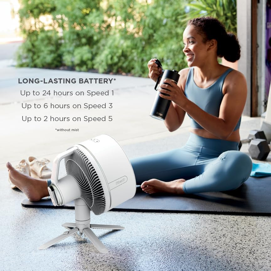 Shark Flexbreeze Fan, Indoor & Outdoor Oscillating Cooling Fan, Floor & Tabletop, Portable Cordless & Corded, Bedroom, Office & Patio Fan, Instacool Misting Attachment & Remote, Grey, FA222​