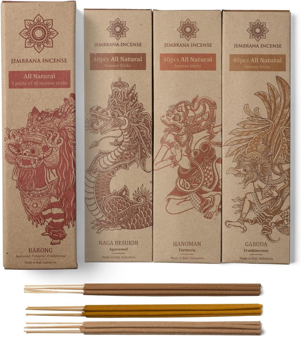 - Natural Aromatic Stick Incense - Made from Wood Bark, and Herbal Powders - No Perfumes or Fragrances - Variety Set of Agarwood, Frankincense and Turmeric, Total of 120 Sticks