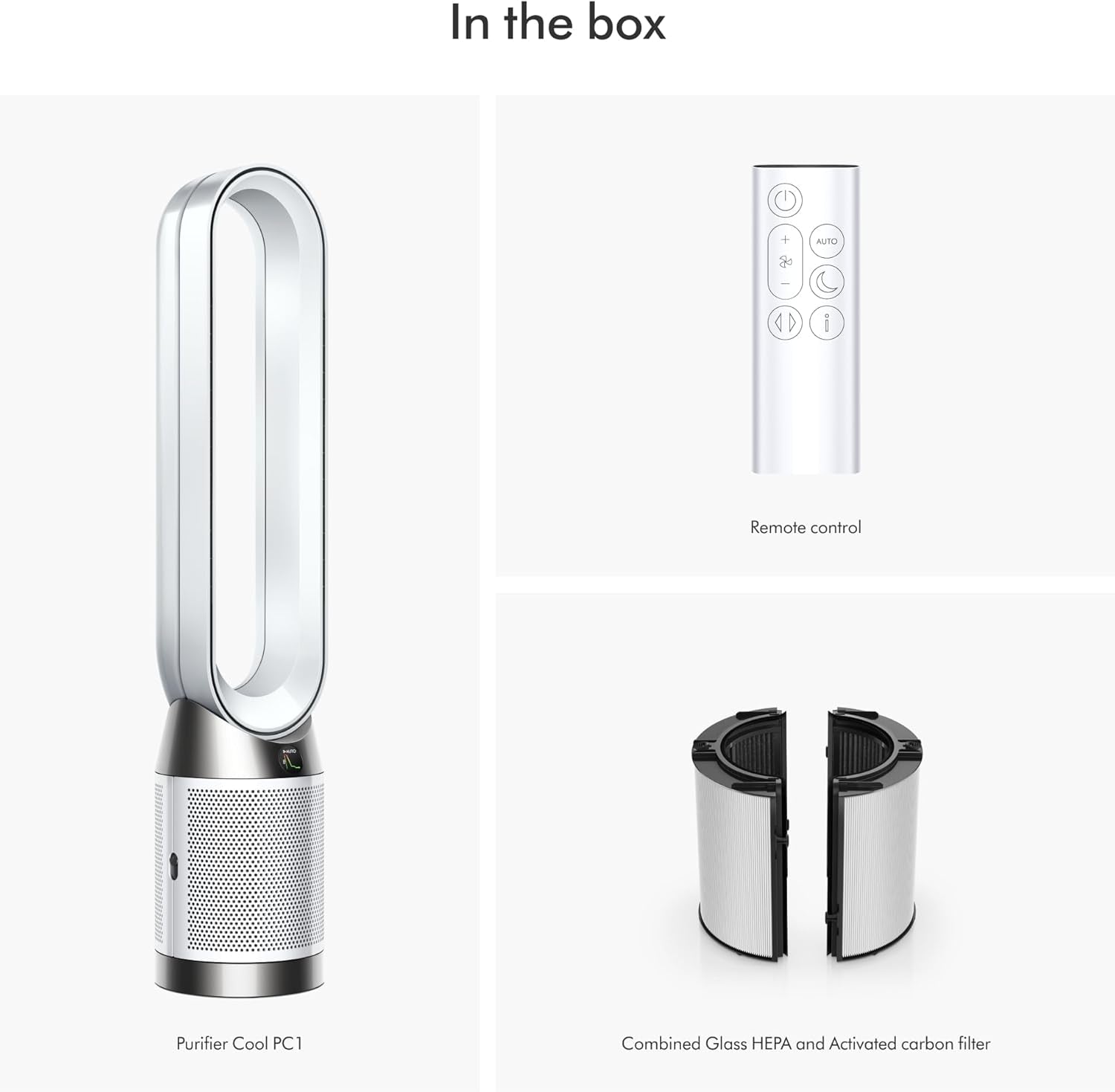 Dyson Purifier Cool PC1, HEPA Air Purifier Tower Fan, App and Remote Controlled, 350° Oscillation, 10 Levels, Bladeless (White)