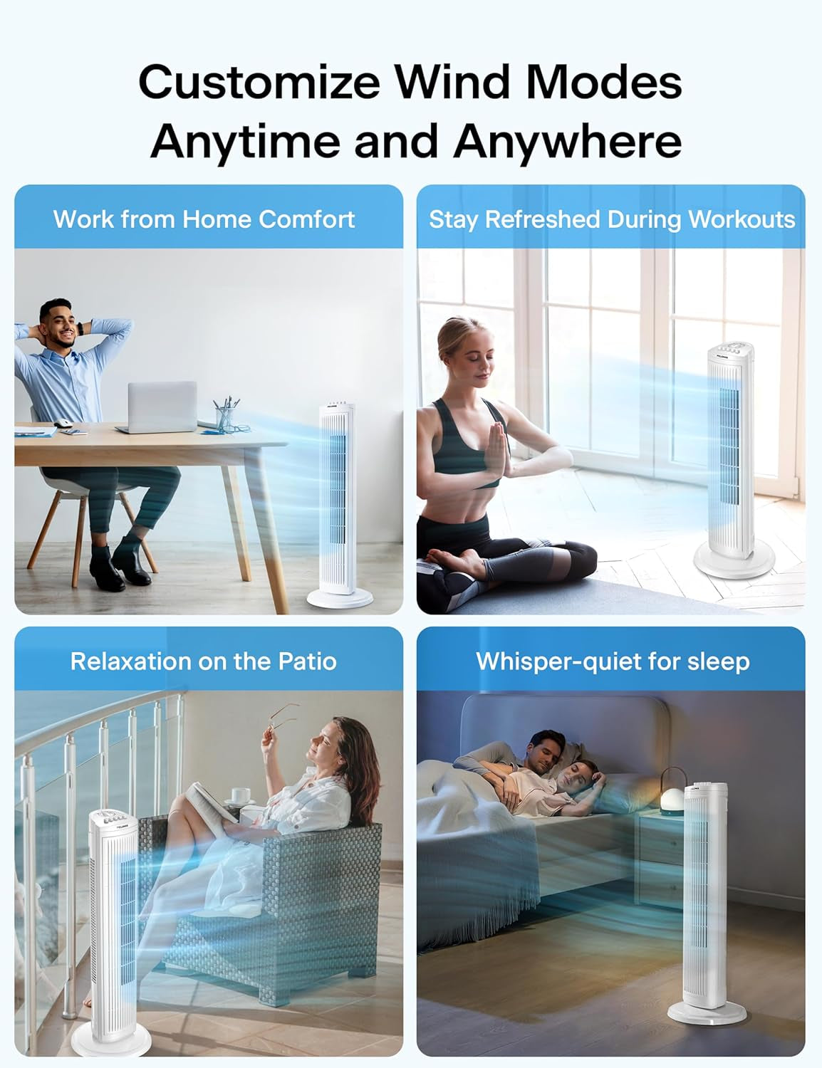 PELONIS 30 Inch Tower Fan for Bedroom, Quiet Oscillating Standing Fan with 3 Speeds, Portable Cooling Fan for Home Office Dorm Room, Auto-Off Timer, White, PFT28A2BWW