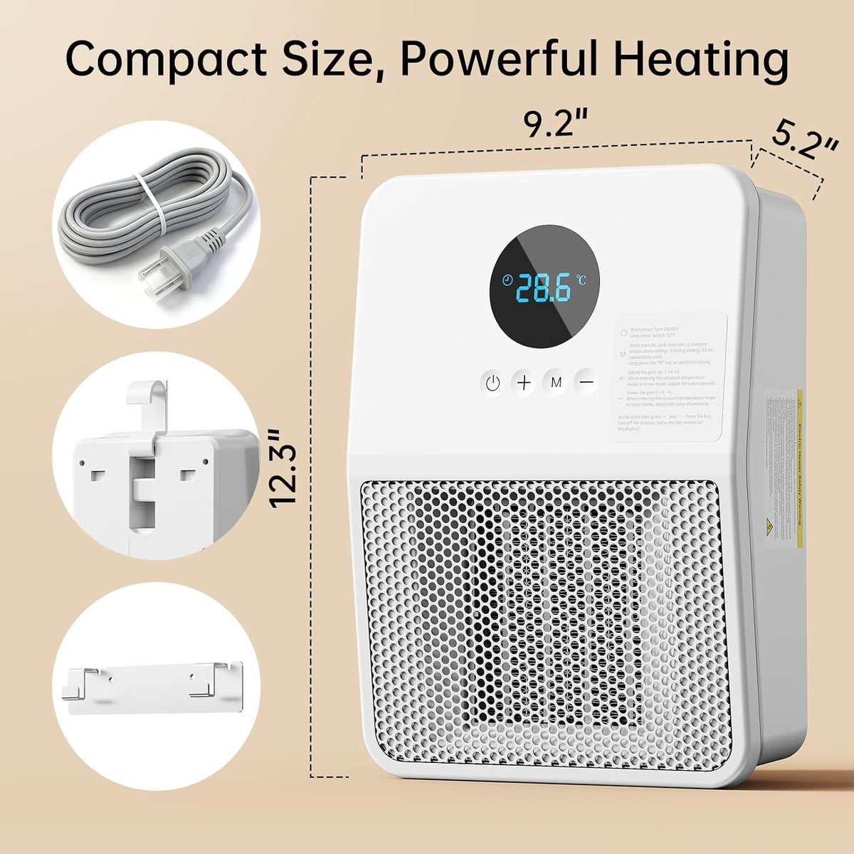 Wall Heater for Indoor Use, 1500W PTC Ceramic Space Heater, Remote