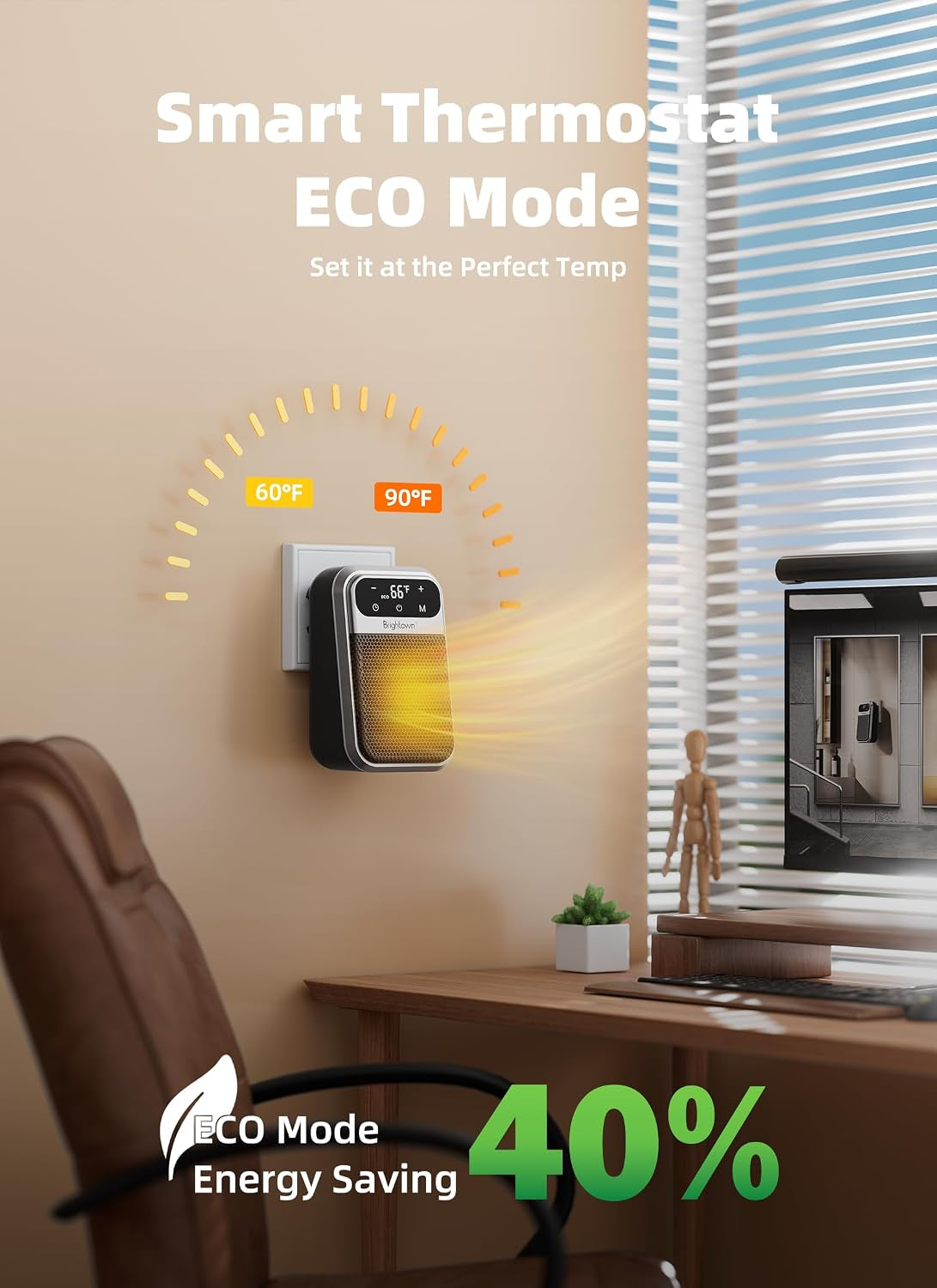 Plug in Heater with Remote, 800W Small Wall Outlet Heater