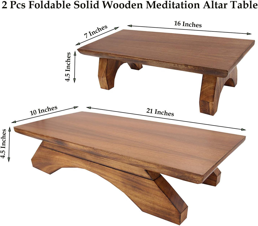 Premium Solid Wood Hand Carved Personal Shrine Altar Meditation Table Multi Levels (9" High)