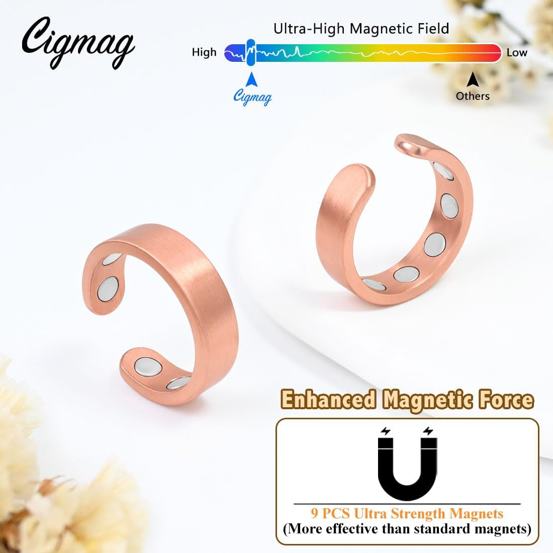 Magnetic Copper Rings for Women Strong Magnets Pure Copper