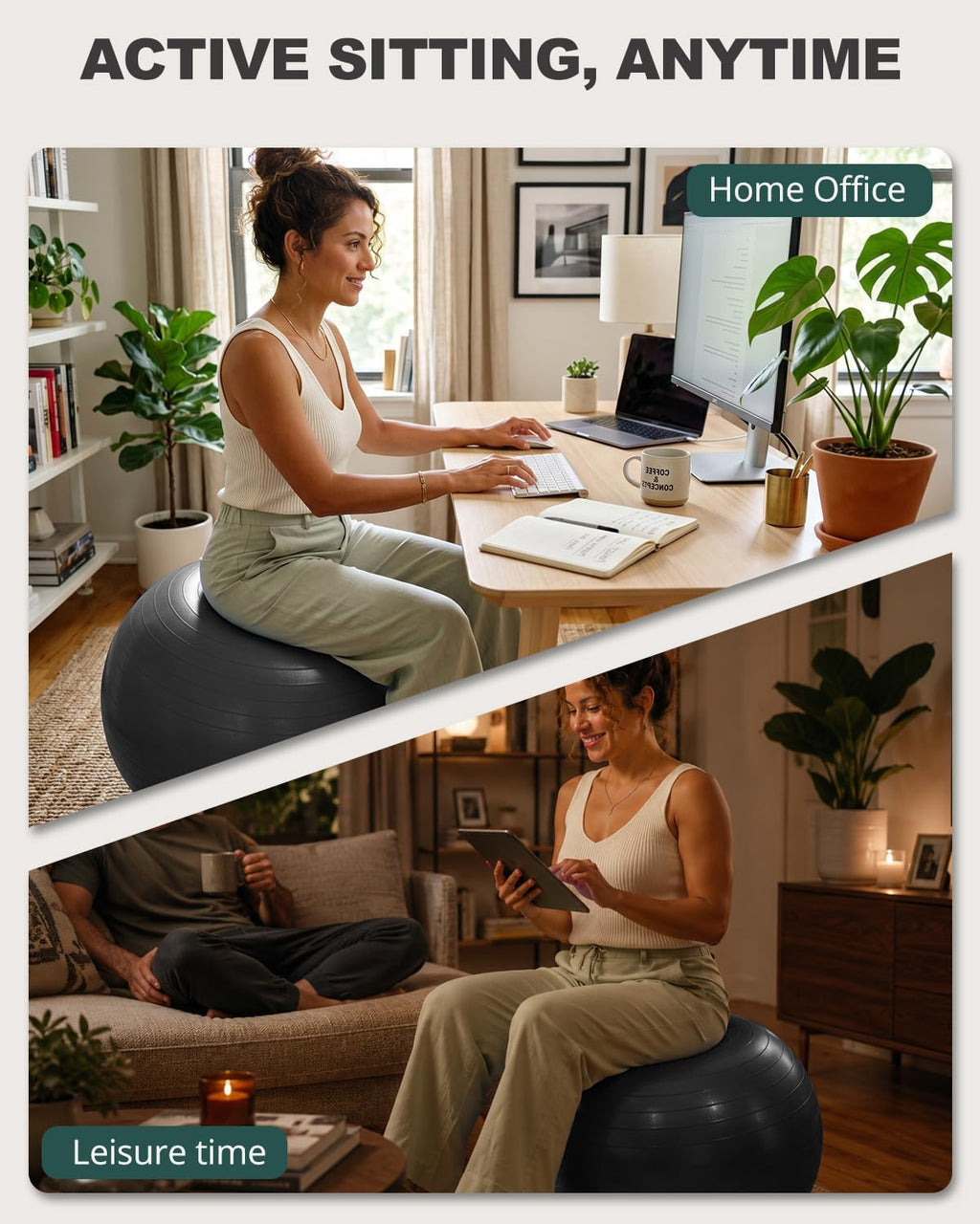 Yoga Ball for Exercise, Daily Stretching, Pilates, Core & Balance Training, Stability Ball for Pregnancy & Birthing Prep, Physical Therapy, Office Chair for Active Sitting, Quick Pump Included