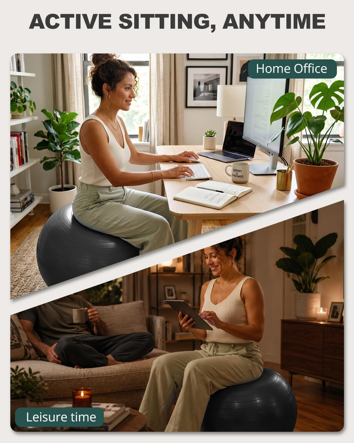Yoga Ball for Exercise, Daily Stretching, Pilates, Core & Balance Training, Stability Ball for Pregnancy & Birthing Prep, Physical Therapy, Office Chair for Active Sitting, Quick Pump Included