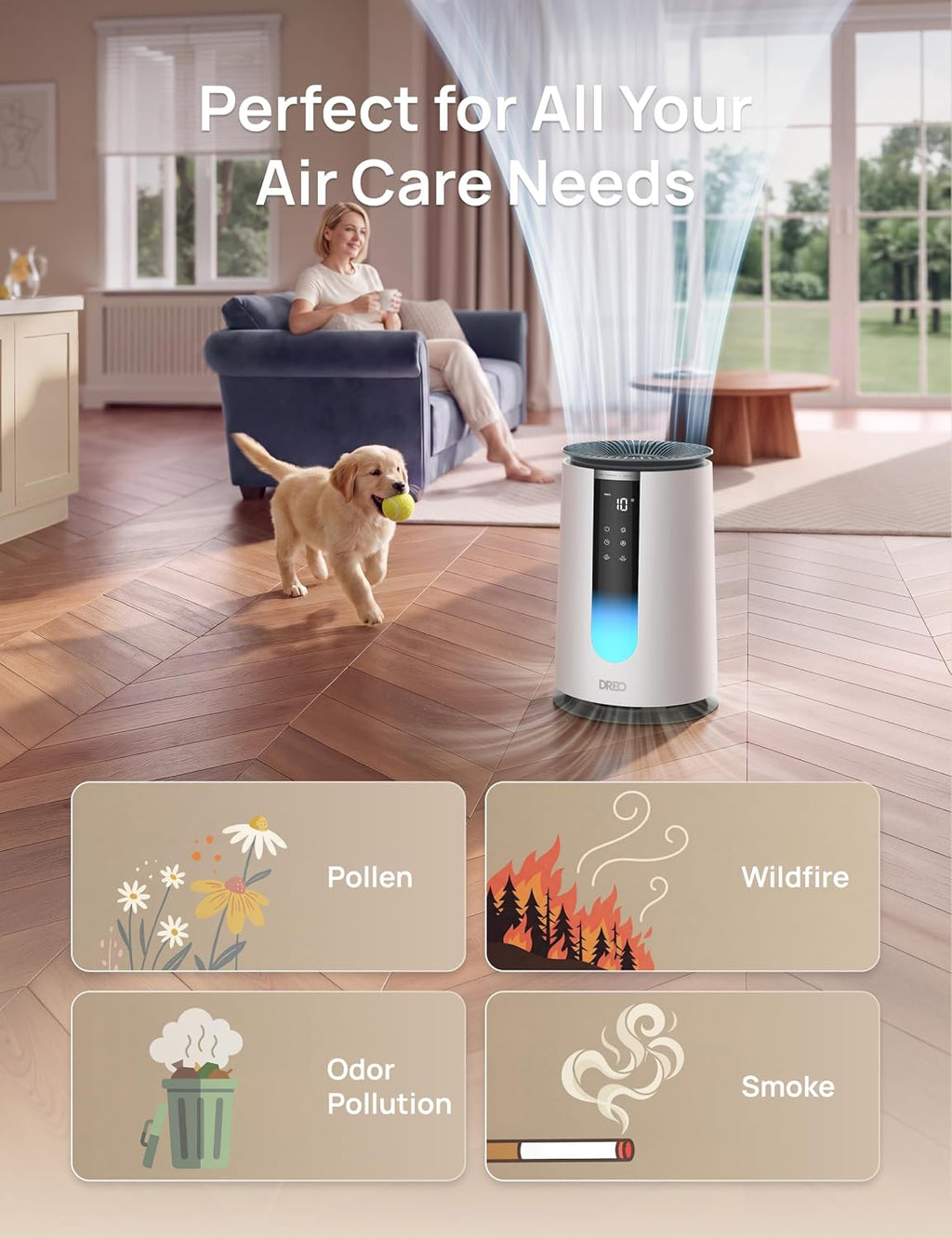 Air Purifier for Home, HEPA Sleep Mode, AHAM VERIFIDE Air Purifiers for Bedroom, Pets, Smoke, Dust, Pollen & Odors, PM2.5 Monitor, Auto & Turbo Mode, 4 Speeds, Scent Diffuser, Dr-Hap008( 338)