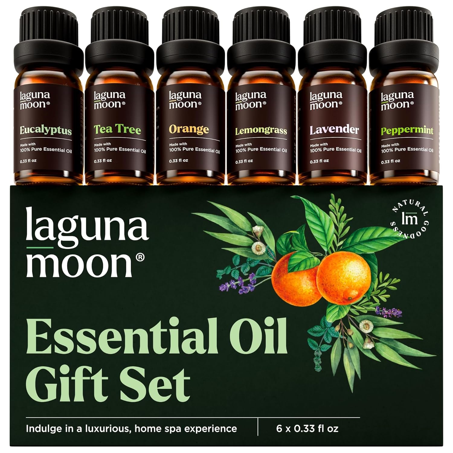 Essential Oils Aromatherapy Set - 6 Oils for Diffusers, Home Care, Candle Making Scents, Fragrance, Humidifiers, Gifts - Peppermint, Tea Tree, Lavender, Eucalyptus, Orange (10Ml)