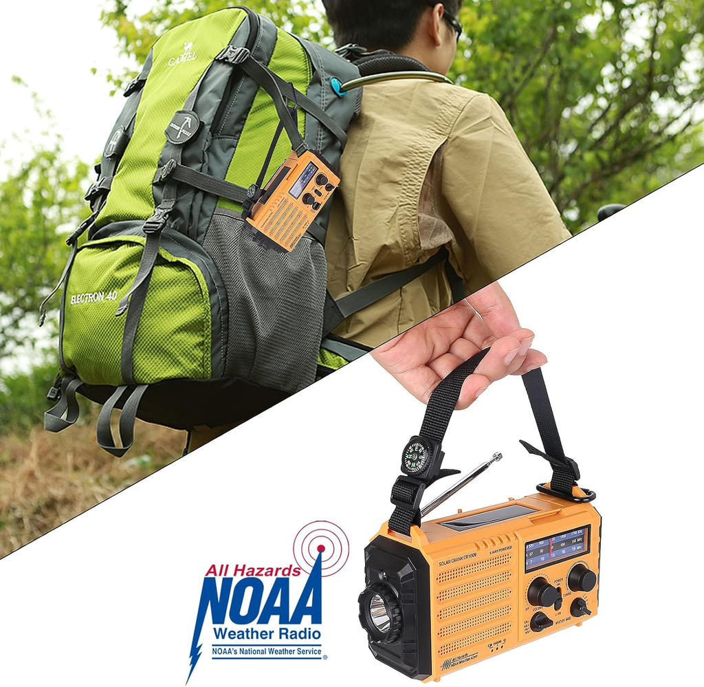 Weather Radio, 5000Mah/18500Mwh NOAA Weather Radio, Solar Hand Crank Emergency Radio with AM/FM/SW/NOAA Weather Alert, Flashlight, Reading Lamp, Cell Phone Charger and SOS Siren