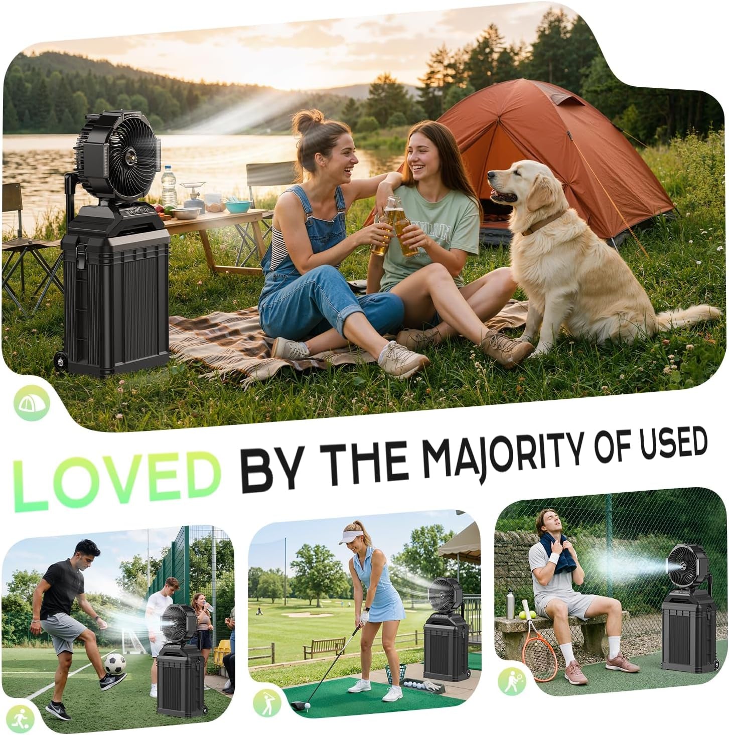 4 Gal Large Misting Bucket Fan Portable, 40000Mah Rechargeable Mister Fan with Retractable Handle & Oscillating Camping Fan for Patio/Beach/Fishing/Golf/Travel Essentials