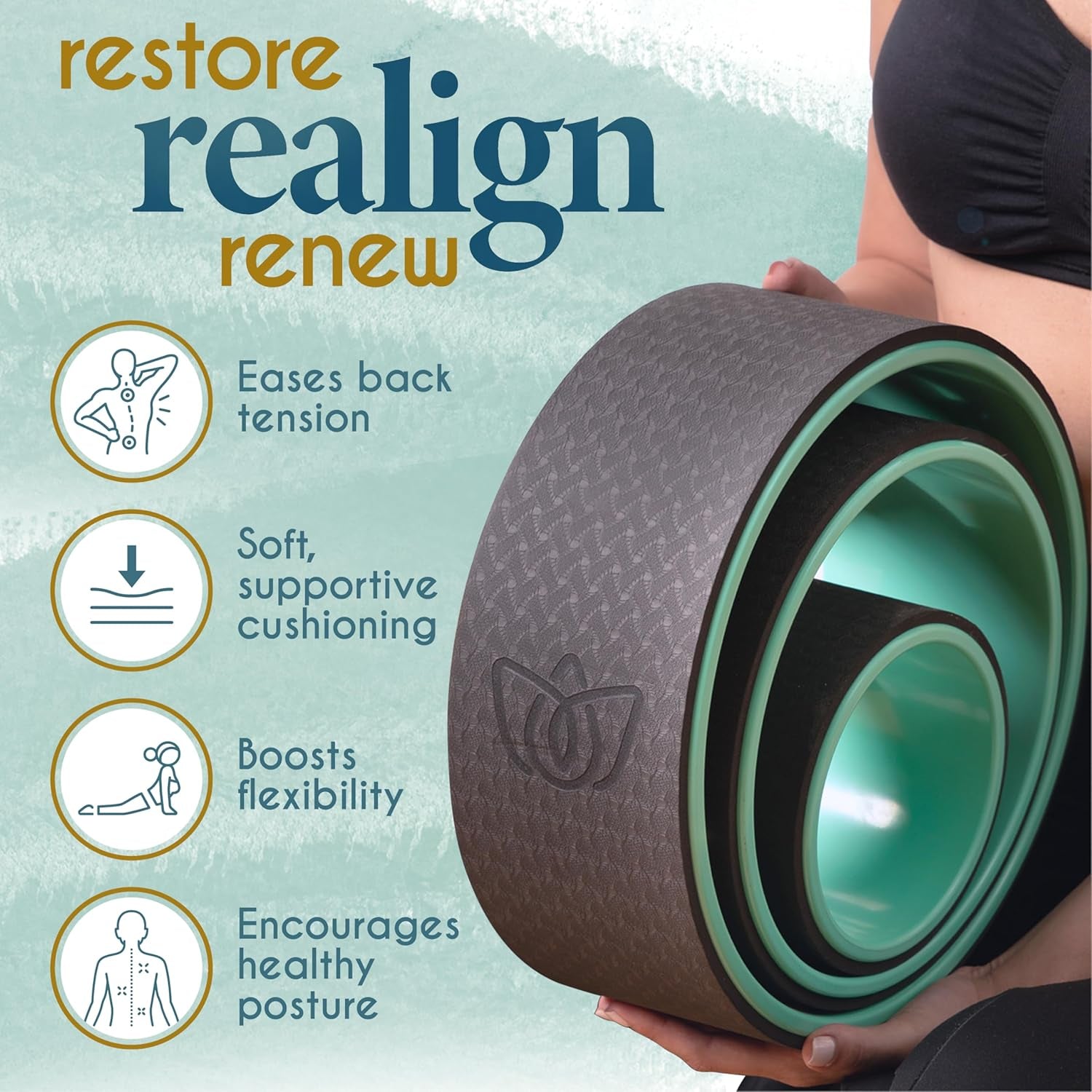 Yoga Wheel (3-Pack) - Back Stretcher and Back Roller for Back Pain, Yoga Roller for Muscle Relaxation, Pain Relief, Cracking and Popping