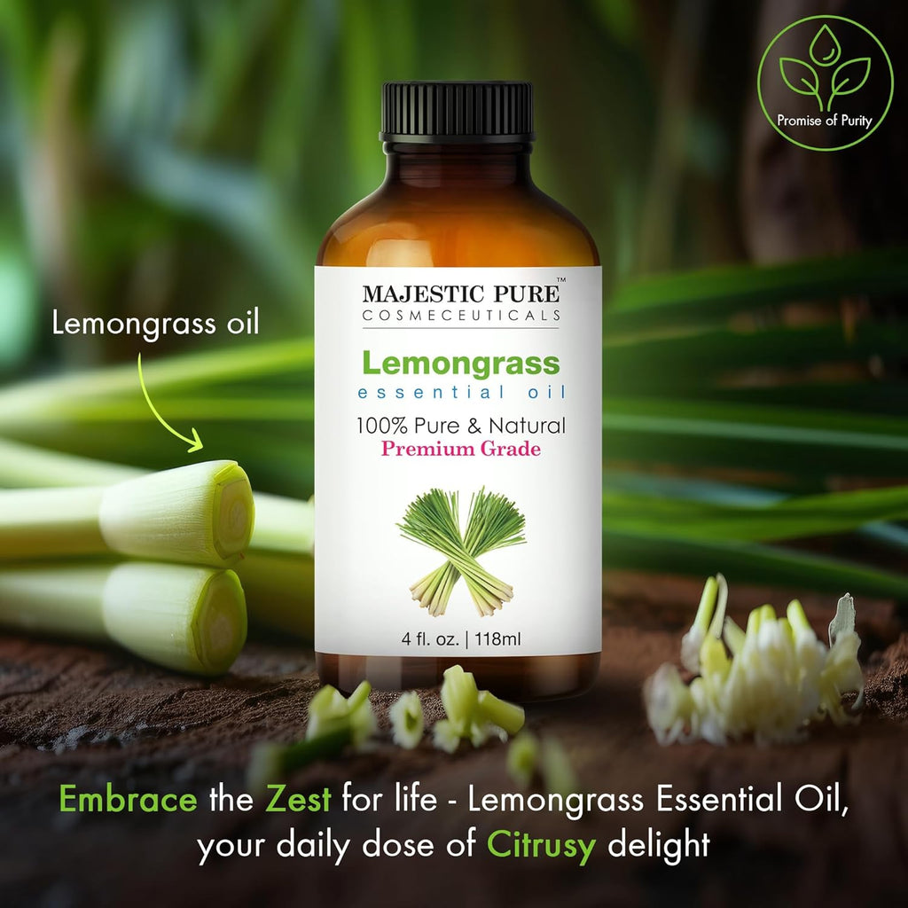 Essential Oil with Glass Dropper - 100% Pure and Natural - Essential Oils for Diffuser, Aromatherapy, Soap and Candle Making, Lemongrass Essential Oil, Lemongrass Oil, 4 Fl Oz
