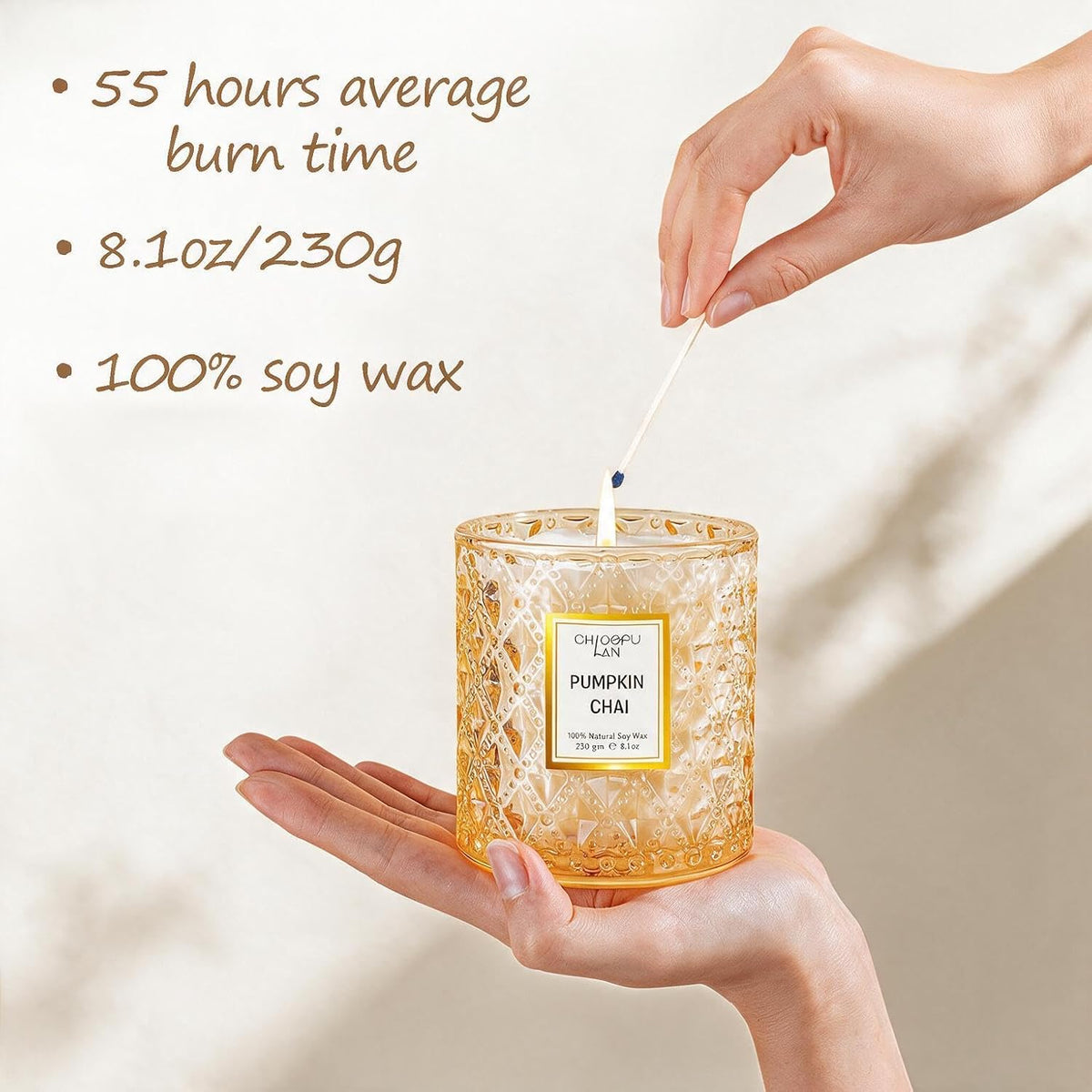 Pumpkin Chai Candles Halloween Candle Gift, Farmhouse Candles for Home, Luxury Scented Soy Jar Fall Candle with up to 55 Hour Long Lasting, Home Decor, Barn Fall Decor Pottery, 8.1Oz