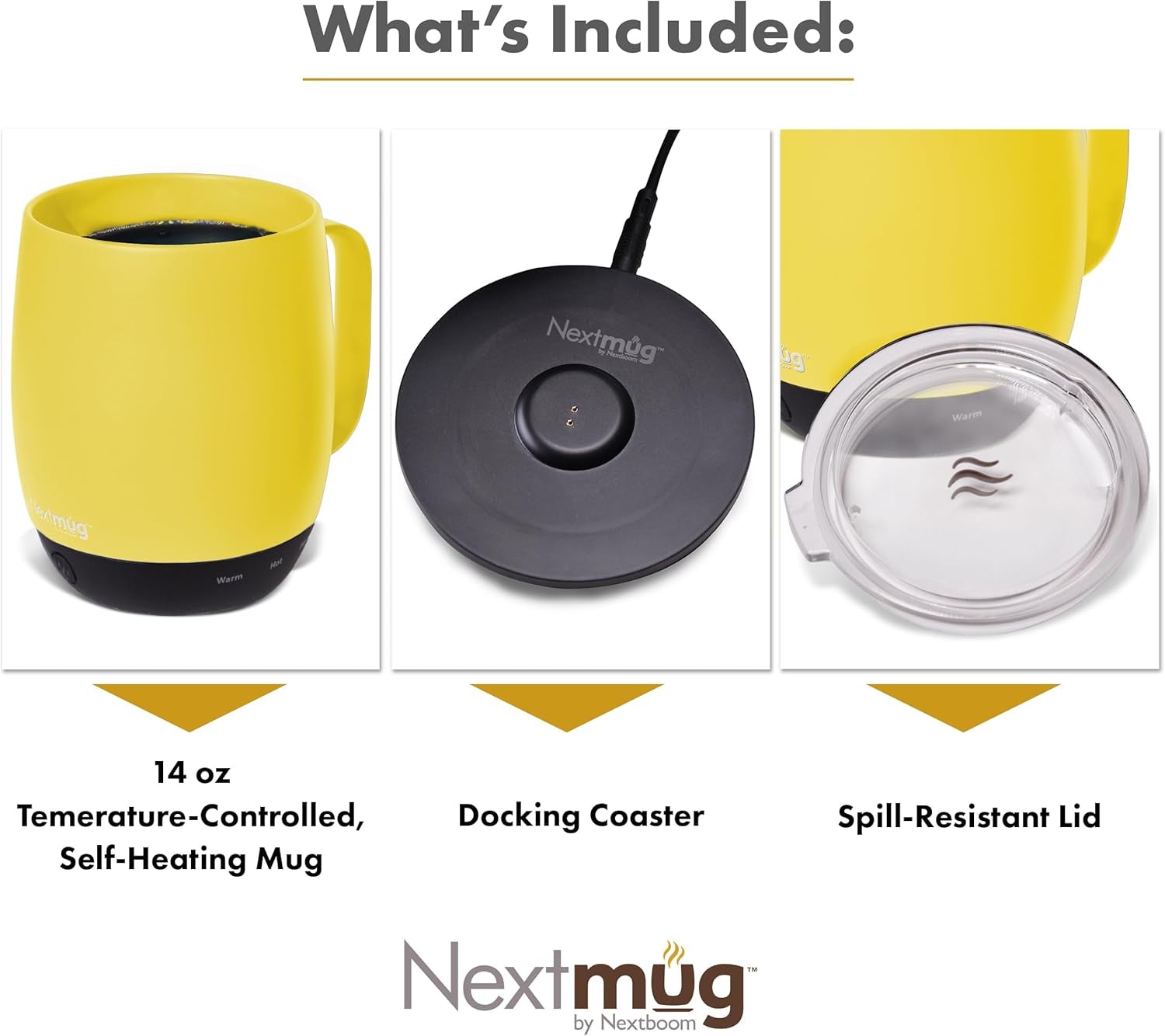 Nextmug - Temperature-Controlled, Self-Heating Coffee Mug (Sunshine - 14 Oz.)