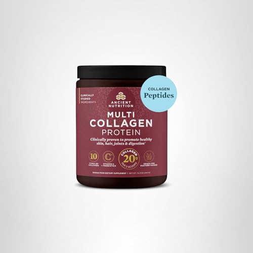Ancient Nutrition Collagen Peptides Powder, Multi Collagen Protein, Women & Men, Vitamin C, Probiotics, Hydrolyzed Collagen, Supports Skin, Joints, Gut Health, Unflavored, 40 Servings