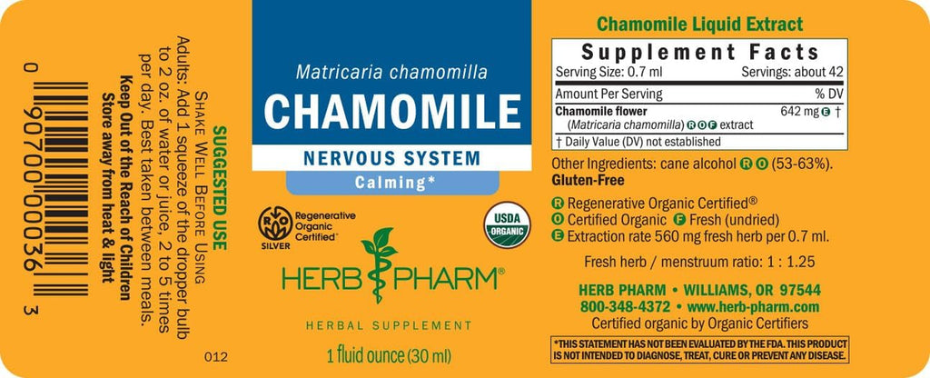Chamomile Liquid Extract: USDA Organic | Calming Nervous System Support, Stress Support Chamomile Supplement | Fast-Absorbing & Sugar-Free, Made with Organic Chamomile Flowers, 1 Oz*
