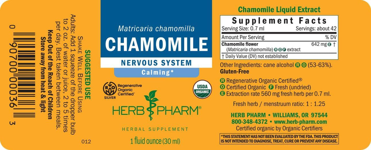 Chamomile Liquid Extract: USDA Organic | Calming Nervous System Support, Stress Support Chamomile Supplement | Fast-Absorbing & Sugar-Free, Made with Organic Chamomile Flowers, 1 Oz*