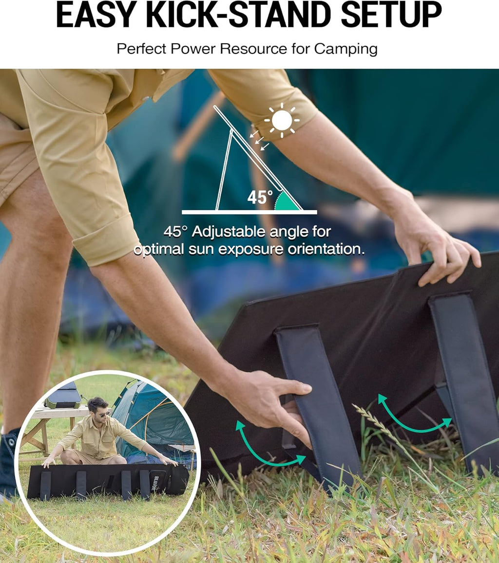 120W Portable Solar Panel PD45W QC3.0 Fast Solar Charger DC18V 6.67A USB A&C Output Compatible with Power Stations, Solar Generators, Phones, Tablets, for RV Camping, Off-Grid Road Trips