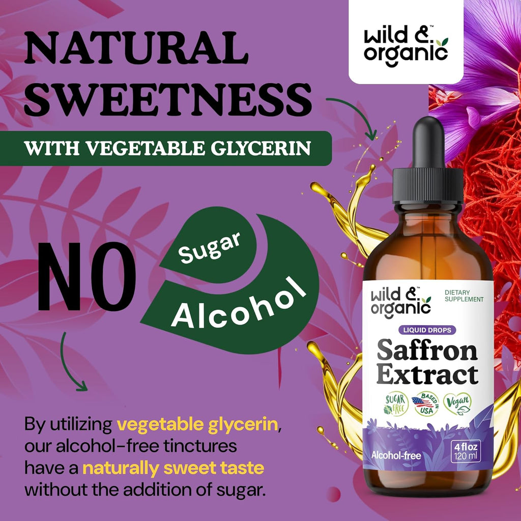 Saffron Supplements 88.5 Mg - Mood, Focus & Eye Support - Saffron Extract Liquid Drops - Add to Tea - 5-Month Supply - Crocus Sativus Herb - Vegan, Sugar & Alcohol-Free Tincture - 4 Oz