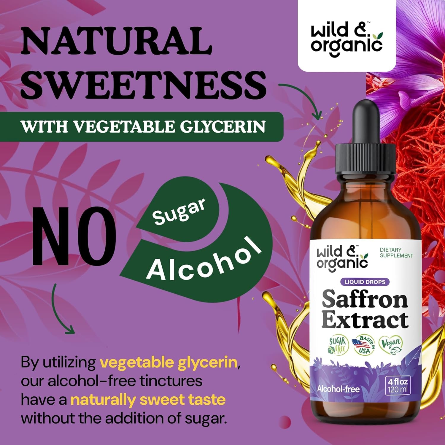 Saffron Supplements 88.5 Mg - Mood, Focus & Eye Support - Saffron Extract Liquid Drops - Add to Tea - 5-Month Supply - Crocus Sativus Herb - Vegan, Sugar & Alcohol-Free Tincture - 4 Oz