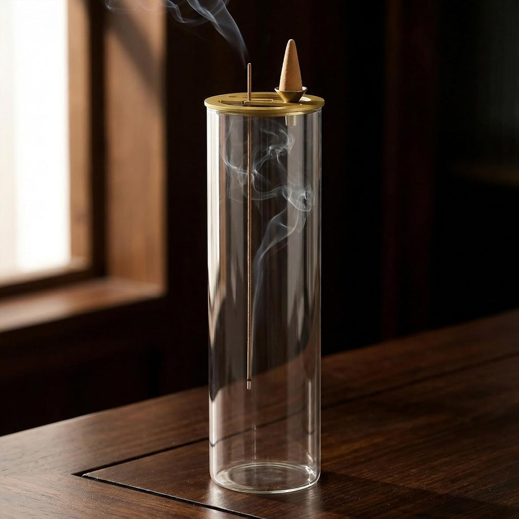 Incense Holder, 2 in 1 Incense Burner for Sticks, Ash-Proof Glass Incense Burner for Meditation Yoga Spa Room Decor Ceremonial Incense Incense Incense Scent Holder, 2 in 1