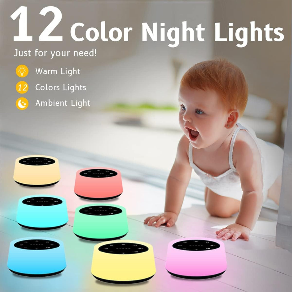 Sound Machine and White Noise Machine with 30 Soothing Sounds 12 Colors for Kids Adult Baby Night Light with Memory Function for Home Office (Black)