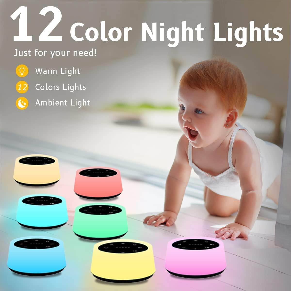 Sound Machine and White Noise Machine with 30 Soothing Sounds 12 Colors for Kids Adult Baby Night Light with Memory Function for Home Office (Black)