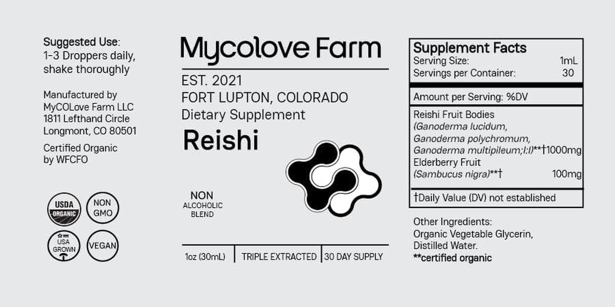 Organic Reishi Mushroom & Elderberry Tincture, Natural Balance & Boost Tincture, Fruiting Body Extract - USDA Certified
