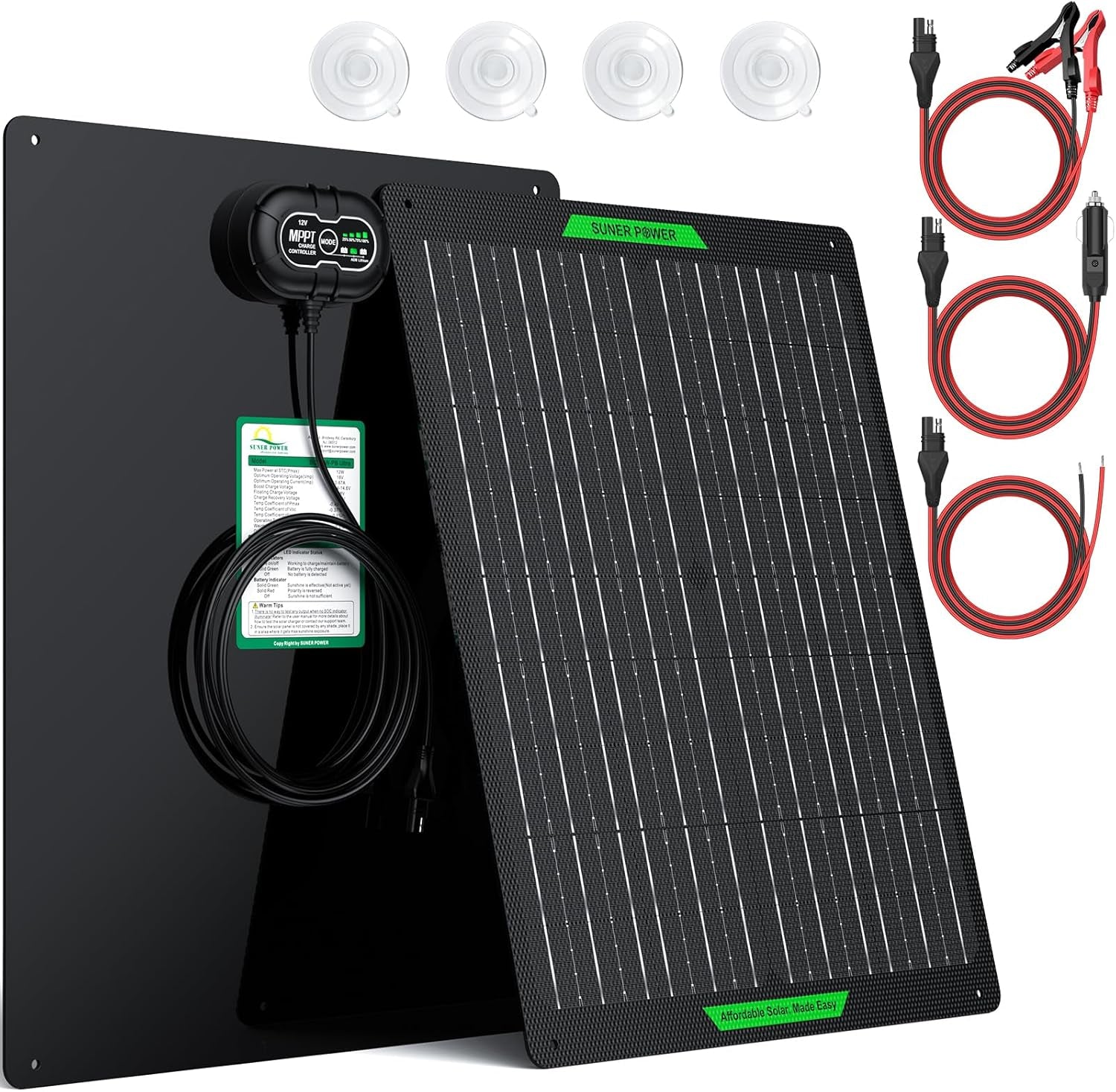 Waterproof 50W 12V Solar Battery Charger & Maintainer PRO, Built-In Ultrasmart MPPT Charge Controller, 12 Volt Solar Panel Trickle Charging Kits for Car Automotive Boat Marine RV Trailer