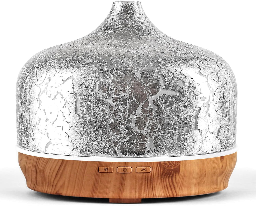 500Ml Glass Essential Oil Diffuser Aromatherapy Ultrasonic Cool Mist Humidifier 15-21 Running Hours Waterless Auto-Off Air Diffusers for Sleeping Yoga Working Spa(Silver Plated)
