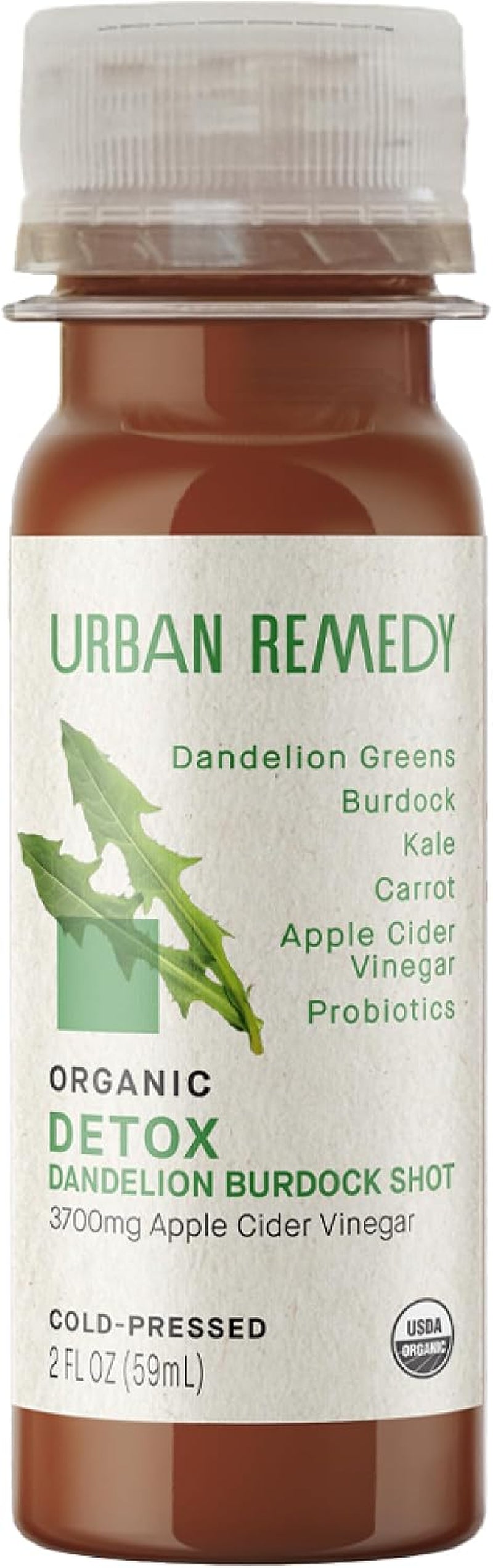 Organic Detox Shot – a 2 Fl Oz Plant-Based Wellness Boost with Apple Cider Vinegar, Dandelion, Burdock, and Probiotics for Digestion and Detox. Vegan and No Added Sugar.