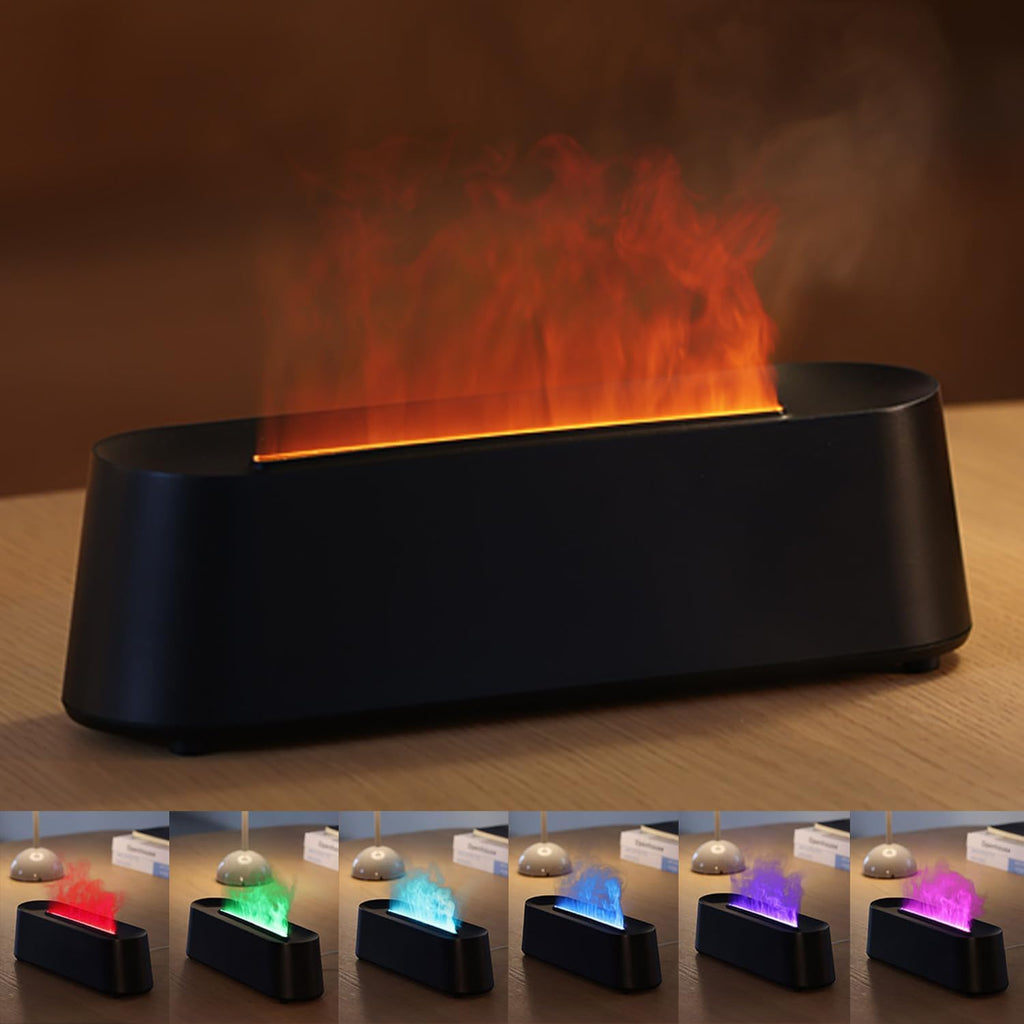 Essential Oil Diffuser, Fireplace Flame Fire Oil Diffuser, 250Ml Cool Mist Aromatherapy Humidifier, Scent Diffuser with 7 Colors Light, Remote Control, Timer & Auto-Off for Home, Room (Black)