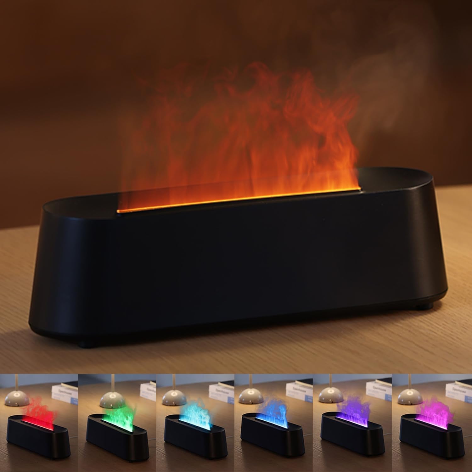 Essential Oil Diffuser, Fireplace Flame Fire Oil Diffuser, 250Ml Cool Mist Aromatherapy Humidifier, Scent Diffuser with 7 Colors Light, Remote Control, Timer & Auto-Off for Home, Room (Black)