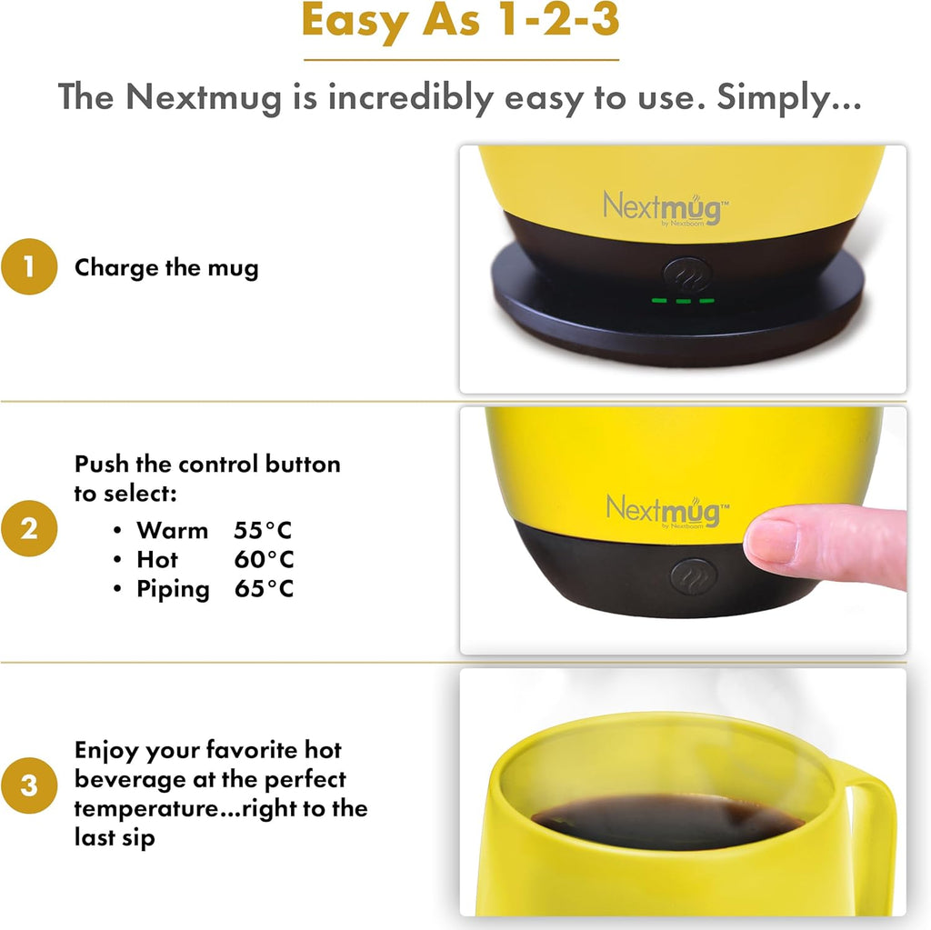 Nextmug - Temperature-Controlled, Self-Heating Coffee Mug (Sunshine - 14 Oz.)