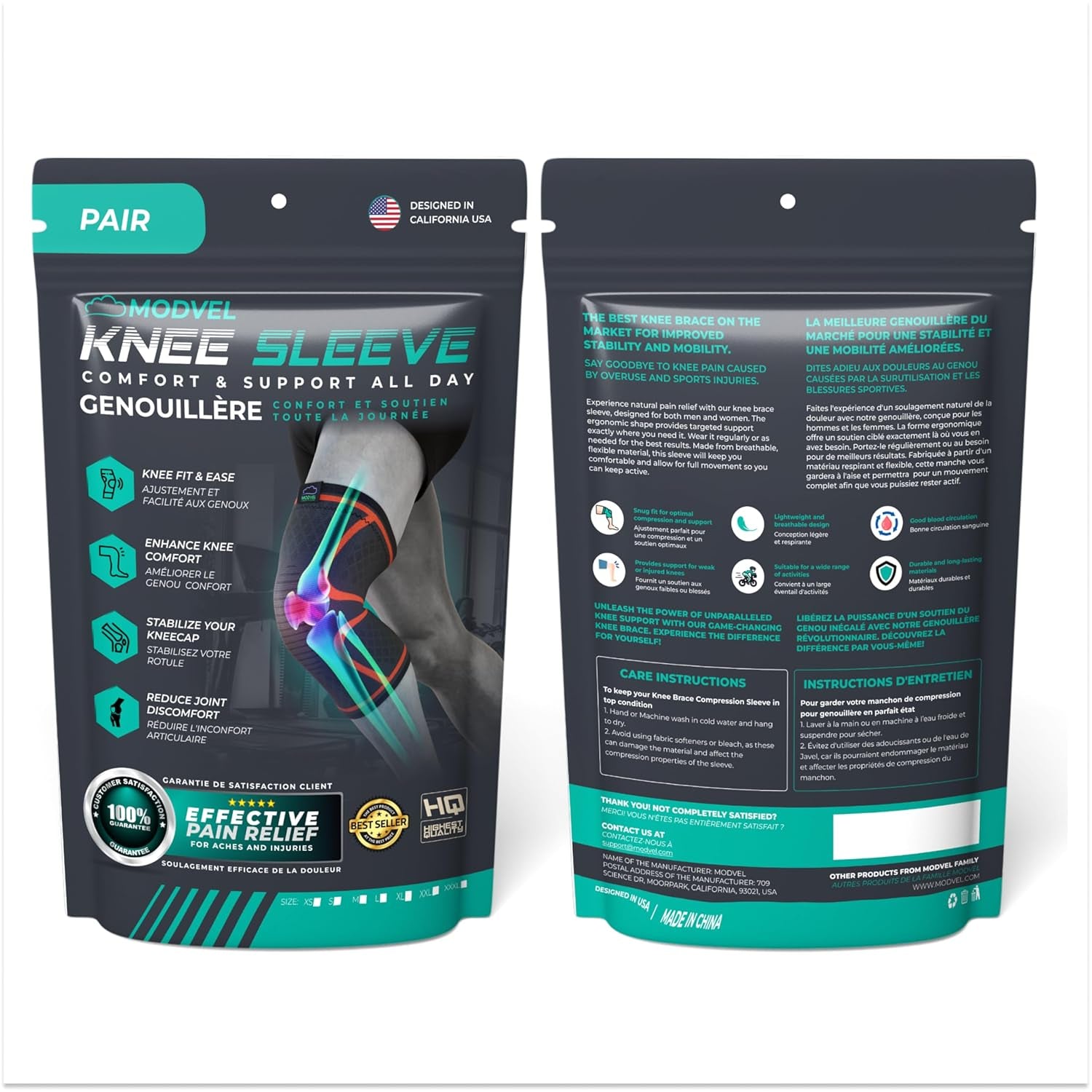Compression Knee Brace for Women & Men, 2-Pack Knee Brace for Running Knee Pain, Knee Support Compression Sleeve, Workout Sports Knee Braces for Meniscus Tear, ACL & Arthritis Pain Relief