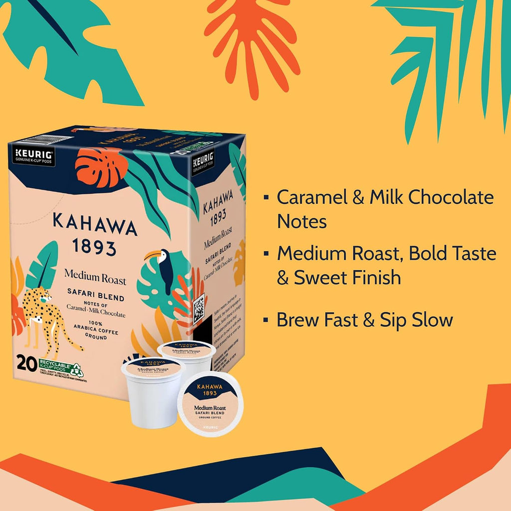 Medium Roast Coffee K-Cup Pods Safari Blend (20 Count) - as Seen on Shark Tank, High Antioxidants, Naturally Sweet, Organically Grown & Cultivated, Ethically & Sustainably Sourced