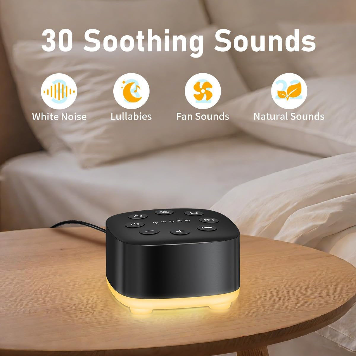 White Noise Sound Machine 30 Soothing Sounds with 32 Volume Control 12 Night Light 5 Timers Portable Sleep Machine for Travel Powered by AC or USB Sleep Therapy for Baby Kids Adults (Black)