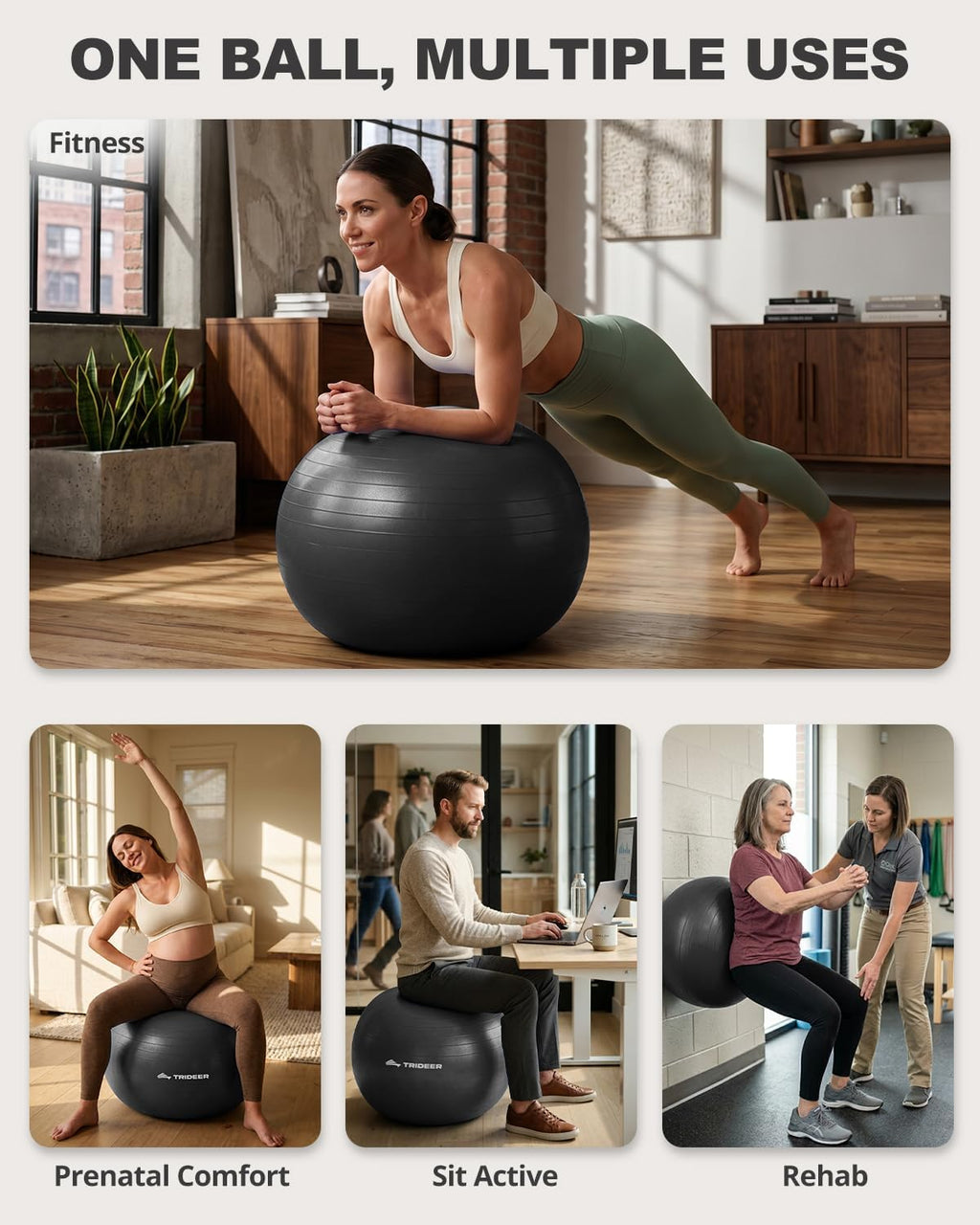 Yoga Ball for Exercise, Daily Stretching, Pilates, Core & Balance Training, Stability Ball for Pregnancy & Birthing Prep, Physical Therapy, Office Chair for Active Sitting, Quick Pump Included