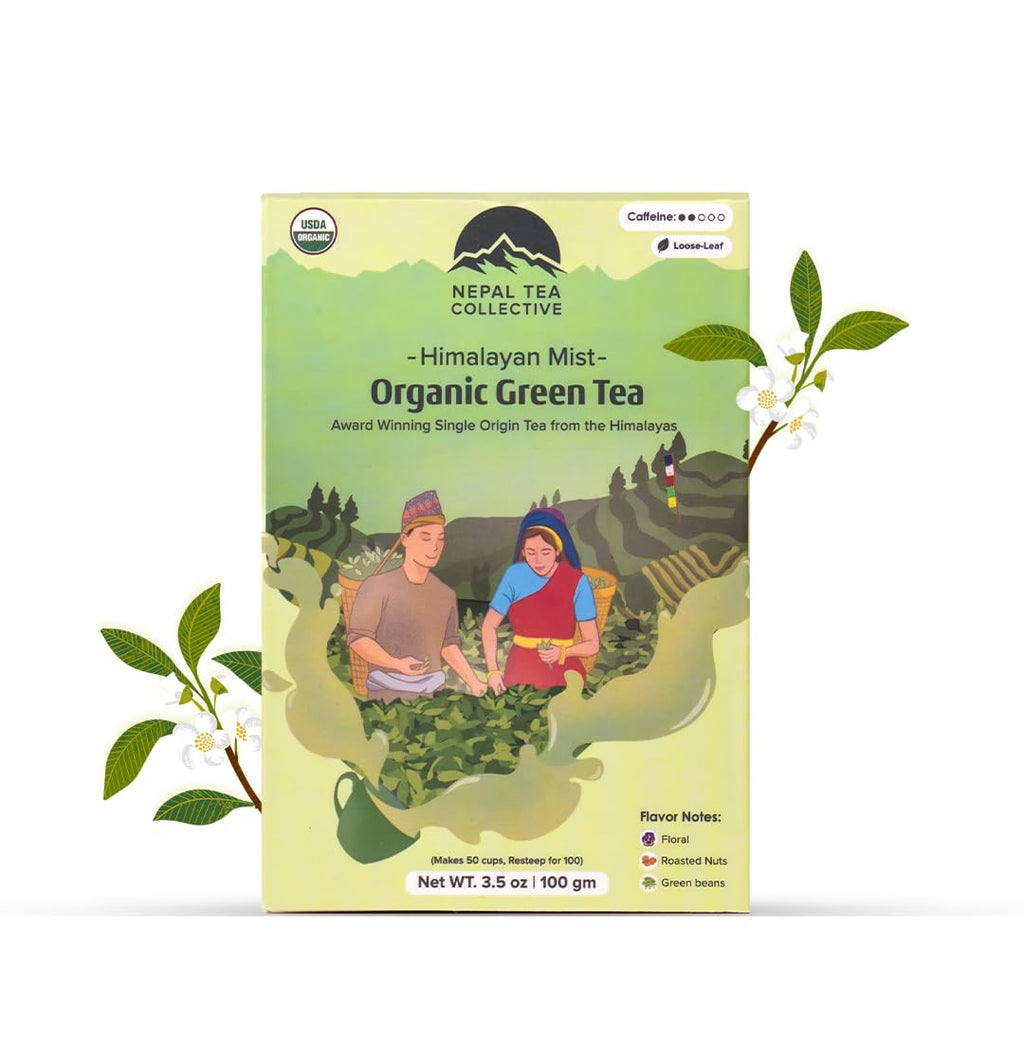 Organic Green Tea Loose Leaf - Premium USDA Certified Organic Loose Leaf Tea - Single Origin from Award Winning Family Farm in the Himalayas - 3.5Oz / 100G (Himalayan Mist)