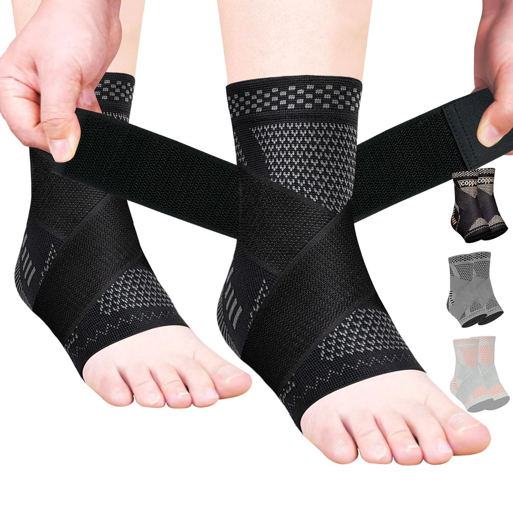 Ankle Brace for Women an Men Adjustable Compression Sleeve (Pair)-Ankle Support Heel Brace for Achilles Tendonitis, Plantar Fasciitis-Eases Swelling and Sprained Ankle(Grey,Large)