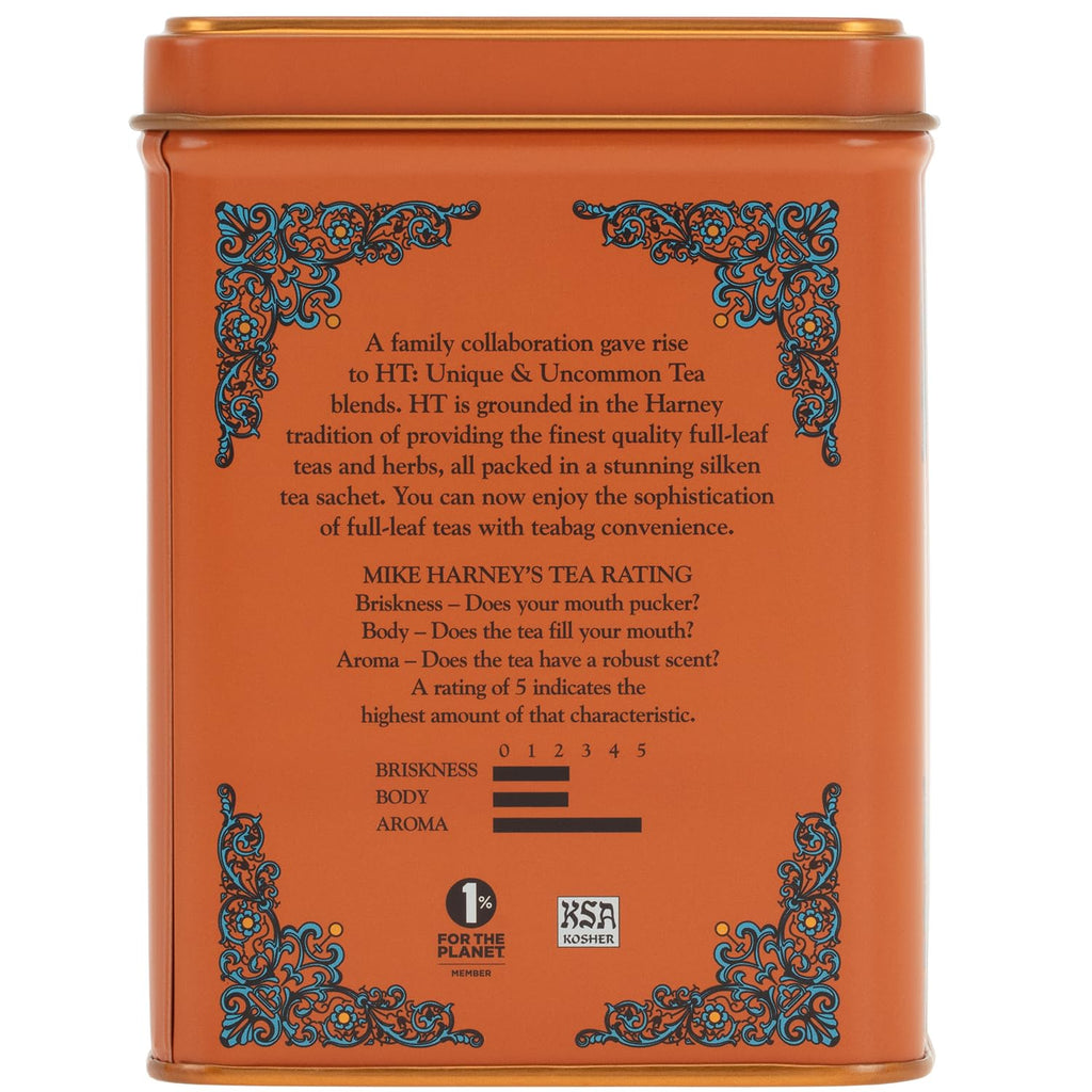 Caffeinated Hot Cinnamon Sunset Black Tea with Orange and Cloves Tin 20 Sachets (Pack of 1)