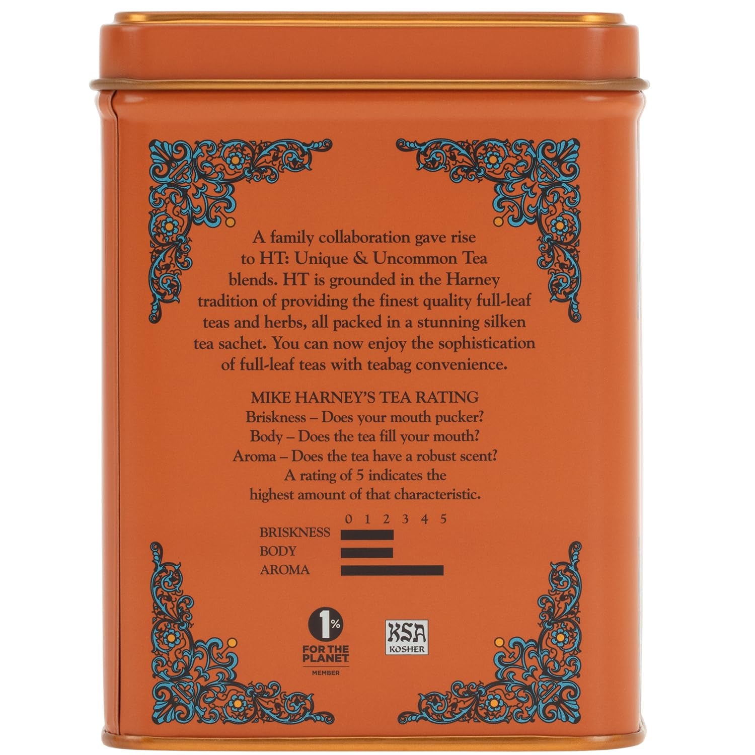 Caffeinated Hot Cinnamon Sunset Black Tea with Orange and Cloves Tin 20 Sachets (Pack of 1)