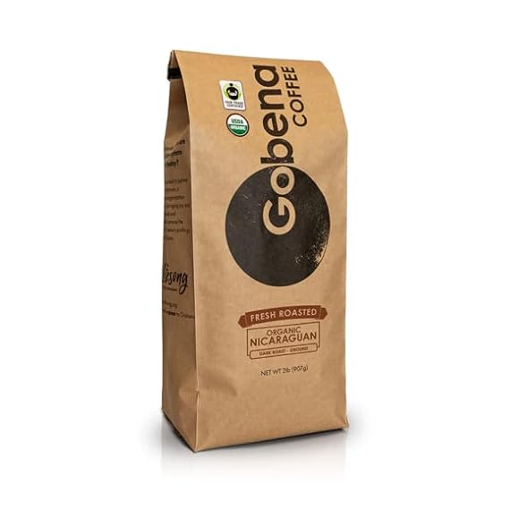 Gobena Coffee 2lb Fair Trade Organic Certified Nicaraguan Ground Dark Roast,100% Arabica Specialty Coffee, 32 ounces, 2 pounds, Bulk