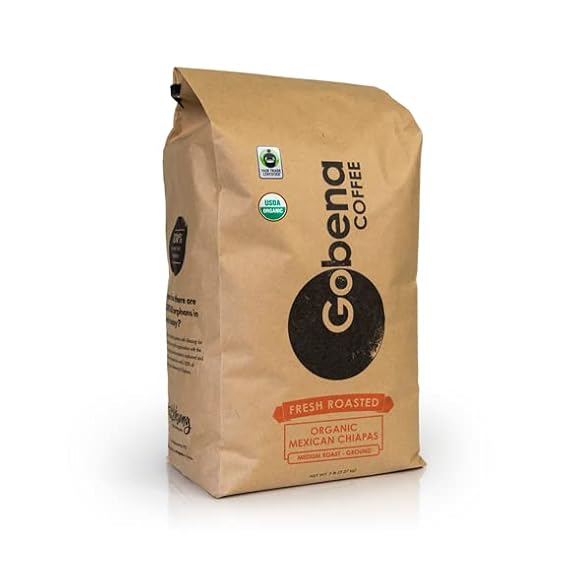 Gobena Coffee 5lb Fair Trade Organic Certified Mexican Chiapas Whole Bean Medium Roast, 100% Arabica Specialty Coffee, 80 ounces, 5 pounds, Bulk