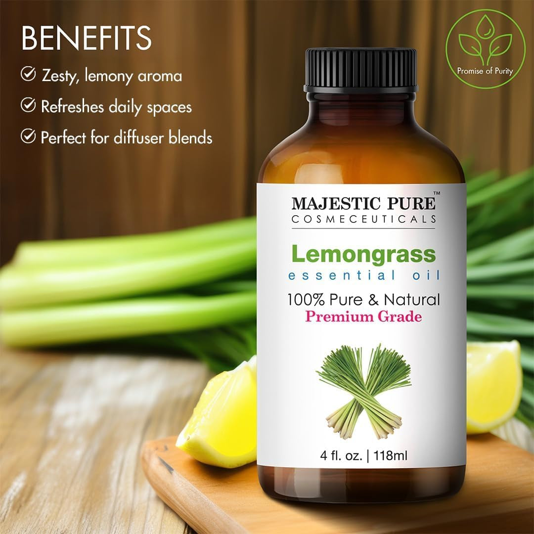 Essential Oil with Glass Dropper - 100% Pure and Natural - Essential Oils for Diffuser, Aromatherapy, Soap and Candle Making, Lemongrass Essential Oil, Lemongrass Oil, 4 Fl Oz