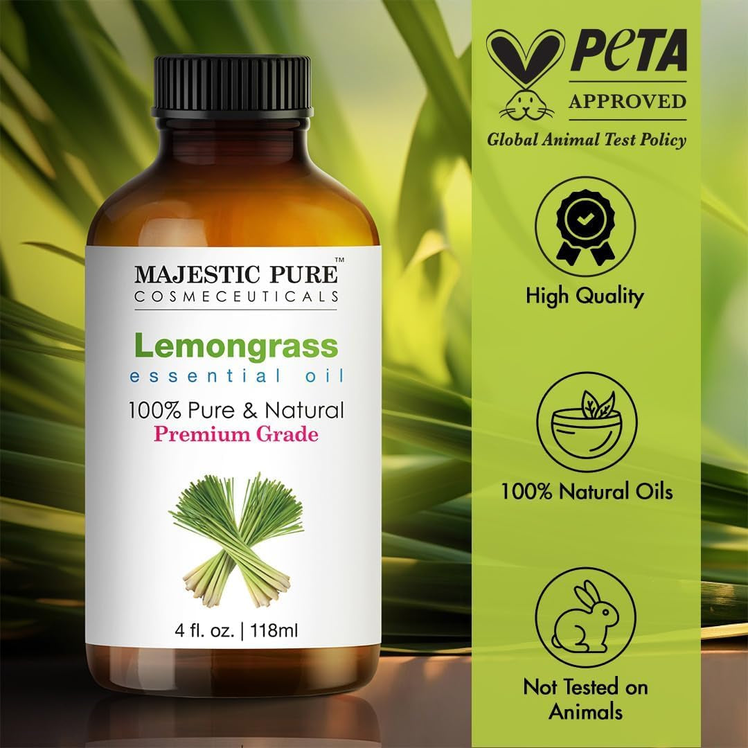 Essential Oil with Glass Dropper - 100% Pure and Natural - Essential Oils for Diffuser, Aromatherapy, Soap and Candle Making, Lemongrass Essential Oil, Lemongrass Oil, 4 Fl Oz