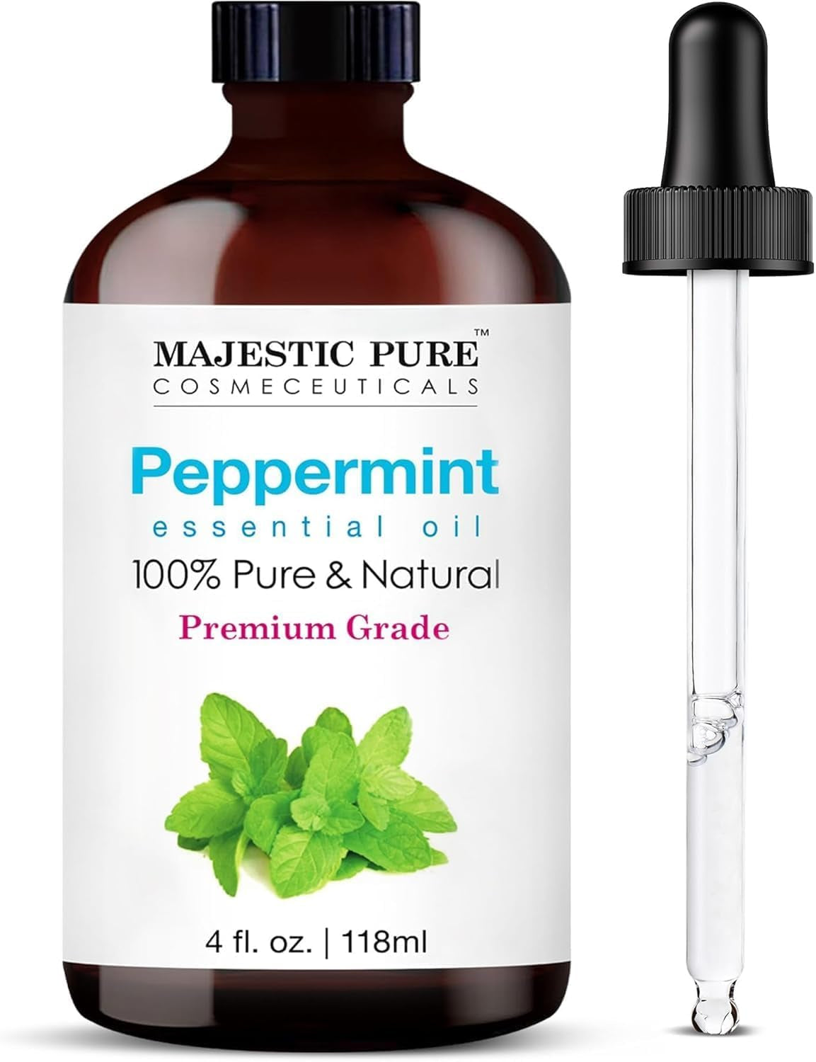 Essential Oil with Glass Dropper - 100% Pure and Natural - Essential Oils for Diffuser, Aromatherapy, Soap and Candle Making, Peppermint Essential Oil, Peppermint Oil, 4 Fl Oz