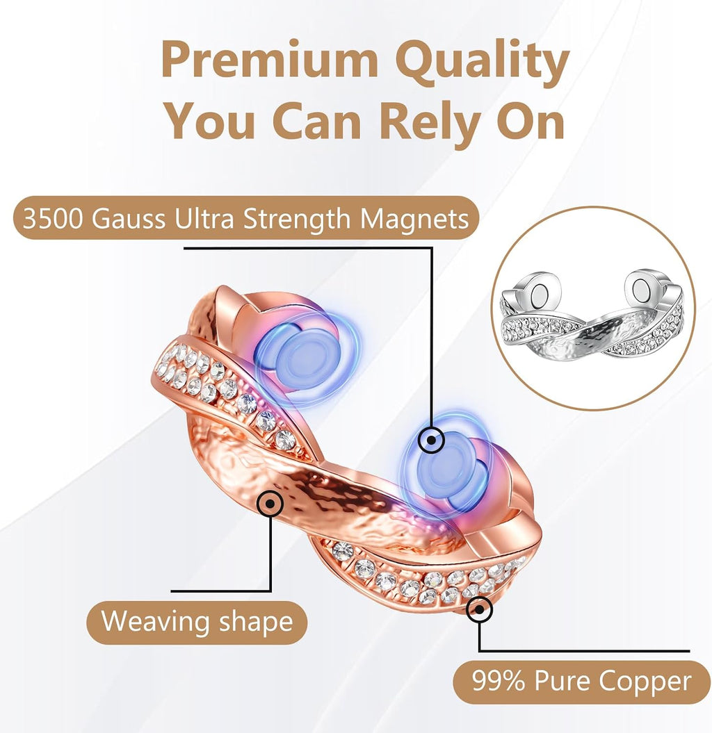 2PCS Pure Copper Magnetic Rings for Women with Magnets,Jewelry